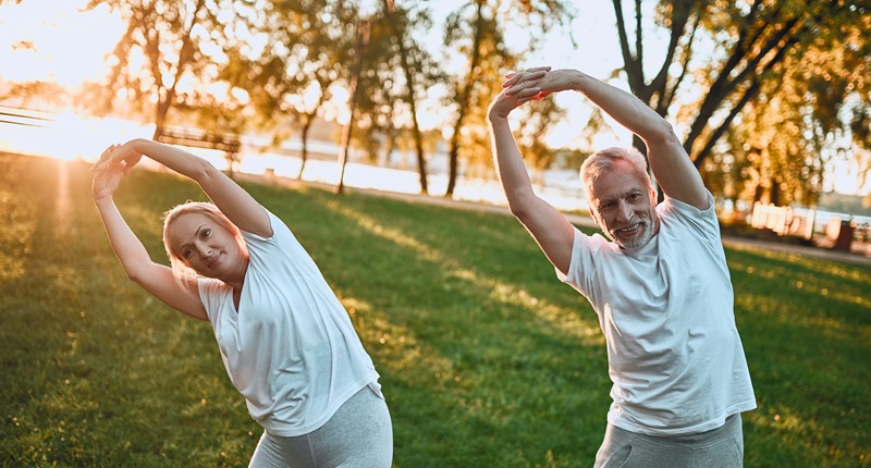 Stretching at the park